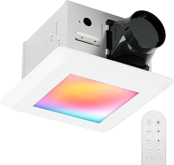 Smart Bathroom Exhaust Fan: 100CFM Bath Fan With Color-Changing Lighting, Remote Control Built-in RGBWW LED Light, Ultra-Quiet 1.2 Sones, 2700K-5000K, Dimmable & Wet, ETL Certified by JULLISON