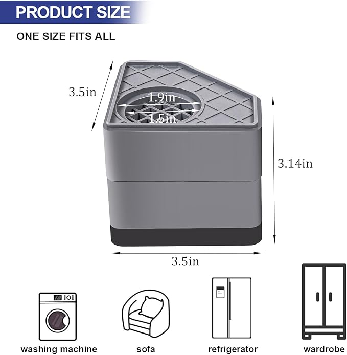4Pcs Anti Vibration Pads for Washing Machine, Stops Washer Dryer Moving, Prevents Noise, Vibration Transfer, Antivibration Stabilizer Support Feet (Increase3.14in) - Image 3