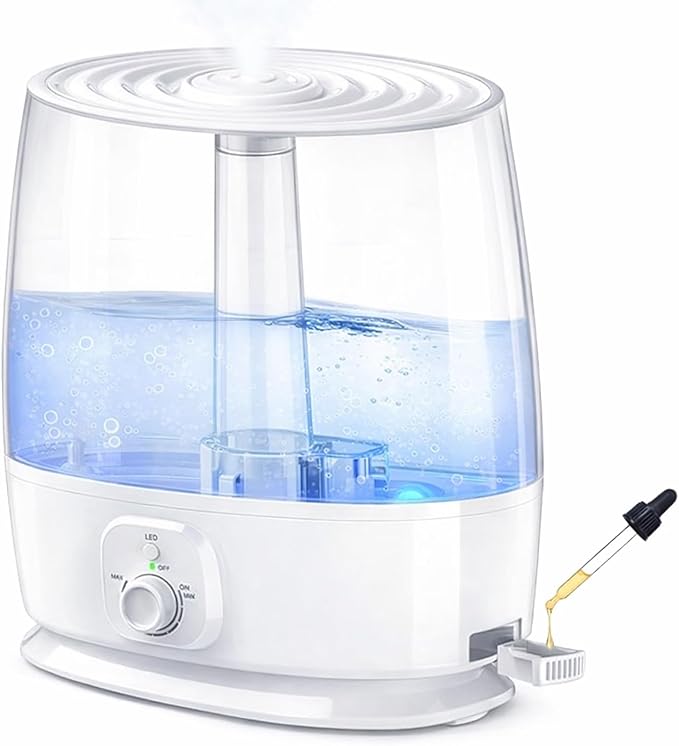 6L Humidifier for Large Room - Cool Mist Ultrasonic with 60H Runtime, Top Fill, Whisper Quiet ≤28dB, Auto Shut-Off, Essential Oil Diffuser & Night Light for Baby Nursery Bedroom Office by NovaSpark