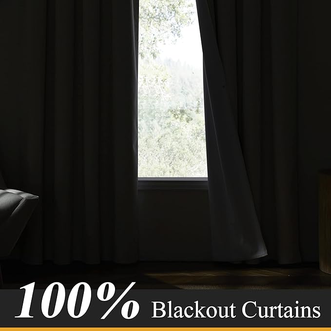 RYB HOME Natural Linen Blended Curtains for Living Room, Blackout Thermal Insulated Window Drapes with White Liner Classy Home Decor for Guest Room Nursery, Natural, W52 x L63 inch, 2 Panels - Image 3