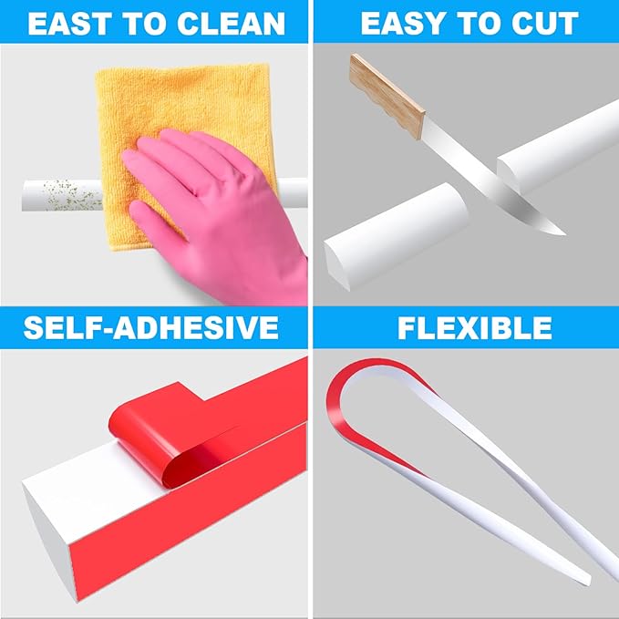 Duzzy 158 Inch Flexible Quarter Round Molding, Silicone Rubber Peel and Stick Shower Water Barrier Suitable for The Shower Corner or Kitchen Countertop Sink and Cooktop - Image 6
