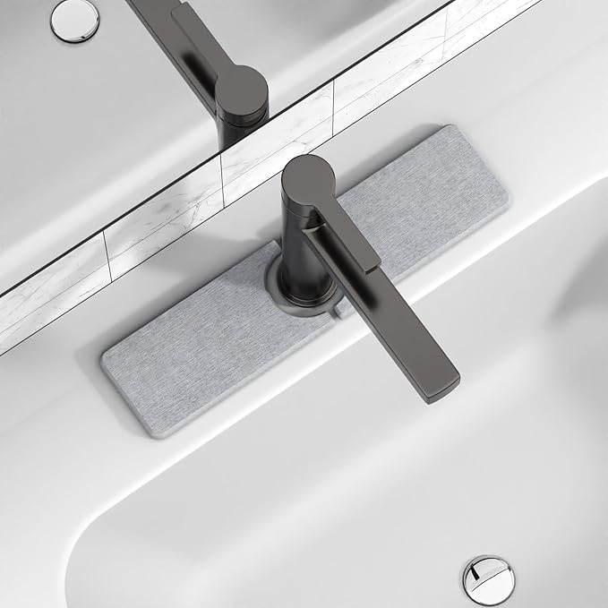 15.8" x 4" Stone Faucet Mat for Kitchen Sink, Quick Drying Diatomite Sink Tray, Faucet Sink Splash Guard for Prevents Moisture Buildup (Light Gray) by Unknown