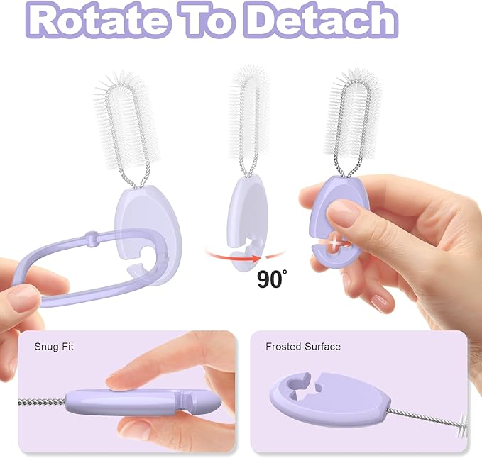 YOTIME Standing Straw Cleaner Brush Set, 4in1 Reusable Straw Brushes with Holder Ring, for Baby Bottles, Sippy Cups and Lids, Purple - Image 4