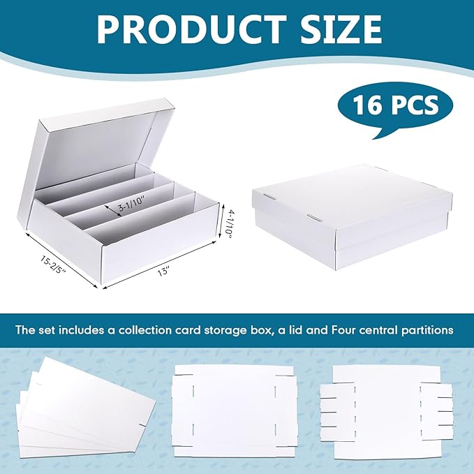Seajan 16 Pcs 3200 Count Trading Card Storage Box Sports Card Storage Boxes Bulk for Basketball Gaming Cardboard Collecting - Image 2