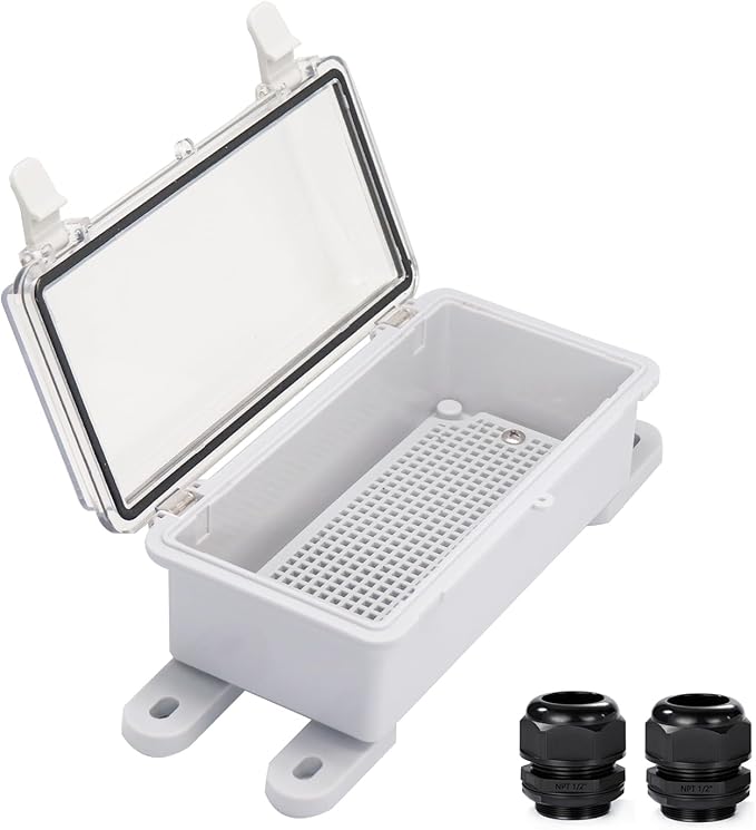 Waterproof Outdoor Electrical Box Junction Box Weatherproof IP67 ABS Plastic Enclosure Switch Router Project Box with Mounting Plate with Wall Bracket 2 Cable Glands Clear 7.9"x3.9"x2.8" by YETLEBOX