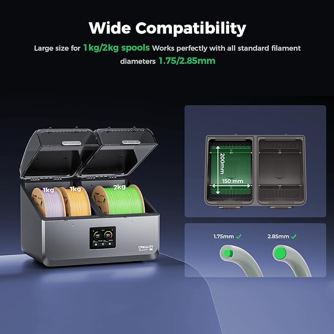 Creality Space Pi X4 Filament Dryer,4 Spools Filament Dryer Box Dual Independent Heating Chambers,360° 200W PTC Fast Heating Filament Dehydrator,Up to 85℃,Compatible with PLA PETG ABS,TPU,PC,PA,PAHT - Image 6
