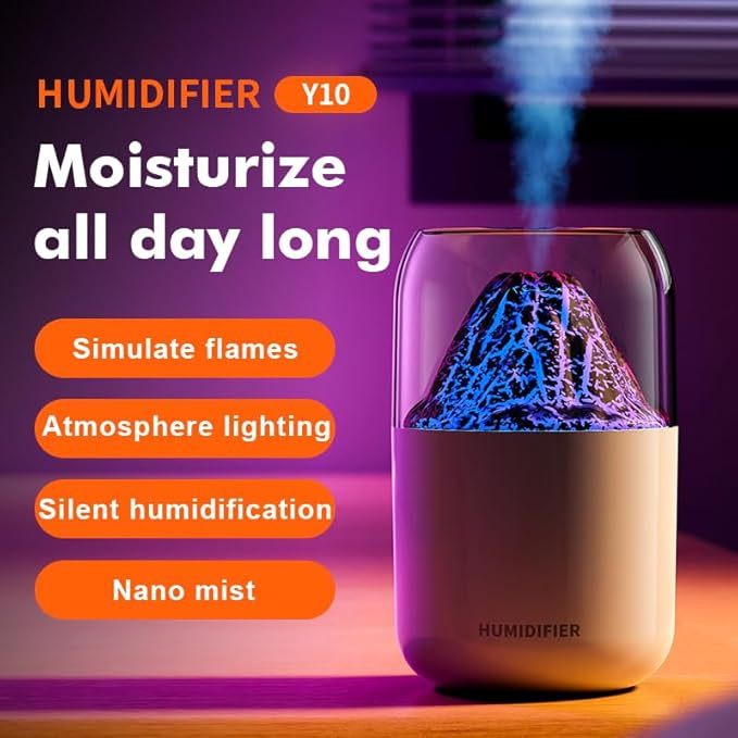 Portable Mini Volcano USB Humidifier - 300ml Cool Mist for Baby, Travel, Office & Home - Auto Shut-Off, 2 Mist Modes, Super Quiet - Black - Image 3