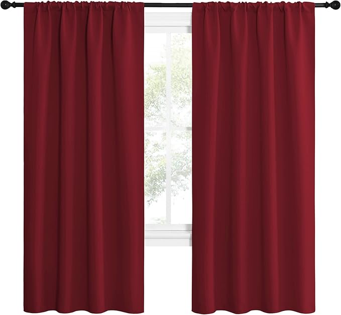 NICETOWN Christmas Burgundy Red Blackout Curtains 72 inches Long, Privacy Room Darkening Drapes for Doorways, Loft (Set of 2, 42 inches by 72 Inch) - Image 2