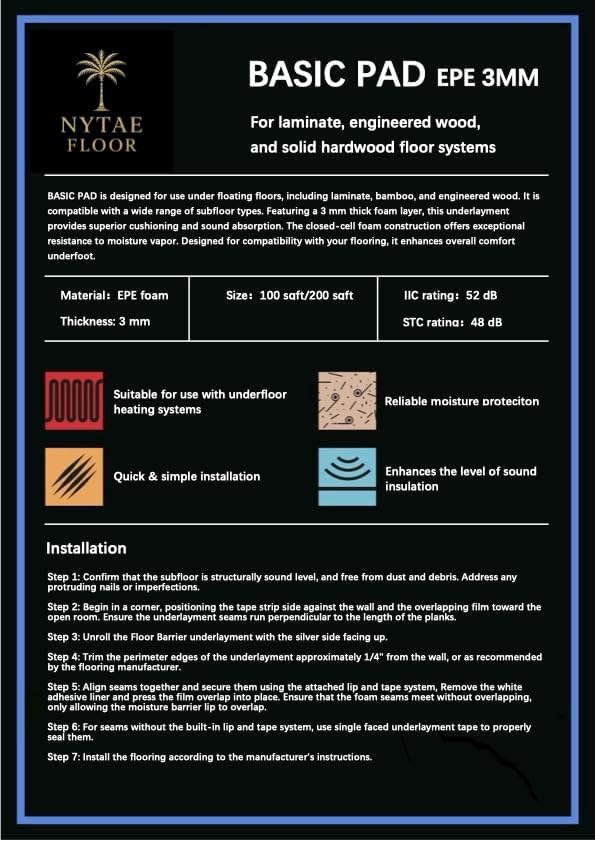 Basic Pad 200, EPE 3MM Underlayment with Silver Film – Protect Floor & Moisture Barrier, Easy DIY Installation (200 sqft Roll) - Image 5