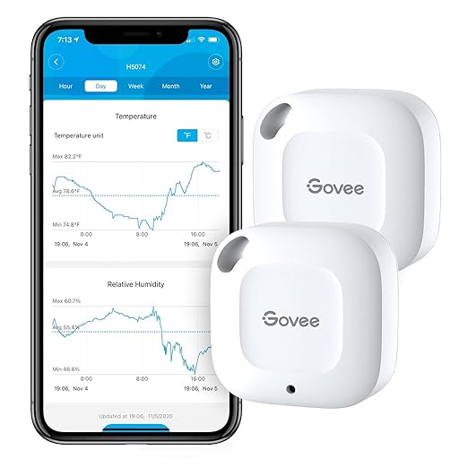 Govee Bluetooth Hygrometer Thermometer, Wireless Thermometer, Mini Humidity Sensor with Notification Alert, Data Storage and Export, 262 Feet Connecting Range, 2 Pack by Govee
