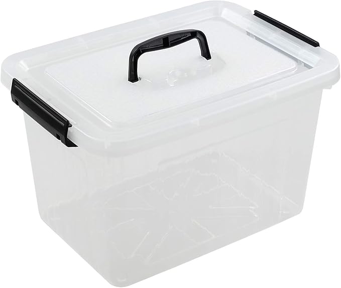 Farmoon 12 Quart Clear Storage Bin, Plastic Stackable Box/Cotainer with Lid and Black Handle by Farmoon