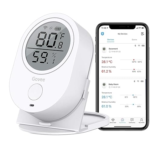 Govee WiFi Thermometer Hygrometer H5051, Bluetooth Indoor Temperature Humidity Monitor with App Notification Alert, Smart Humidity Sensor for Greenhouse Wine Cellar, 2 Years Free Data Storage Export by Govee