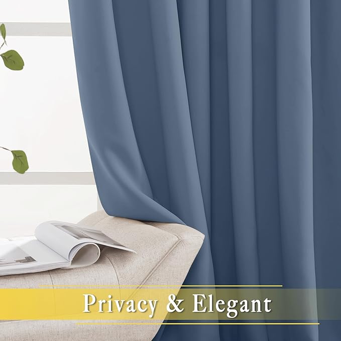 NICETOWN Sliding Door Curtain 108 inches Long, Grommet Blackout Patio Door Panel Thermal Insulated Sound Reducing Room Divider Drape for Bedroom/Living Room (1 Panel, Stone Blue, W80 x L108) - Image 5