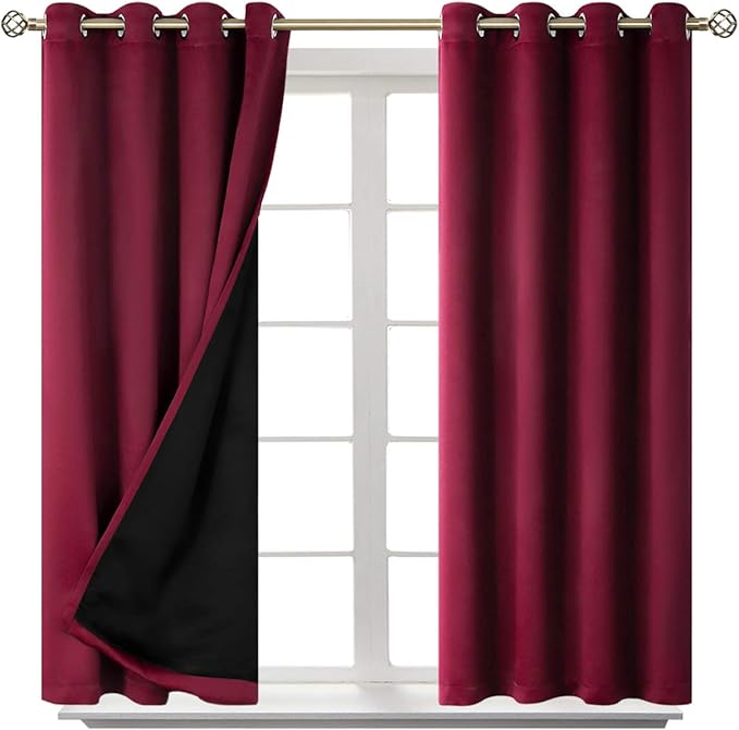 BGment Short 100% Blackout Curtains for Bedroom, Thermal Insulated Lined Energy Efficiency Noise Reducing Grommet Curtains 45 Inch Length for Small Window 2 Panels Each 52 Inch Wide, Burgundy Red - Image 4