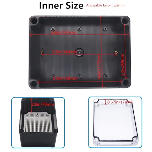 Junction Box,IP67 Waterproof ABS Black Project Box Clear Cover with Mounting Plate Electrical Box Enclosure for Outside Electronics 6.9 x 4.9 x 3.9inch(175x125x100mm) - Image 4