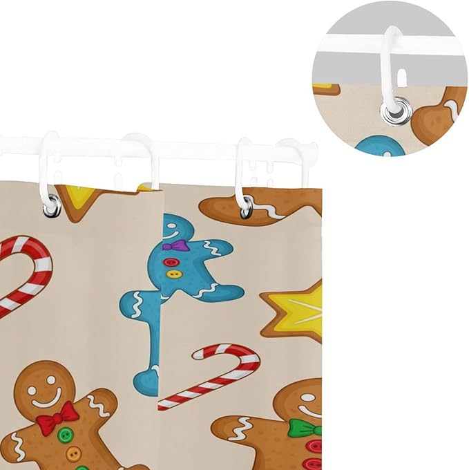 Christmas Gingerbread Beige Shower Curtain Liner 72×72 inch for Bathroom Curtain Anti Mold Shower Curtain with Hooks Bathroom Accessories - Image 5