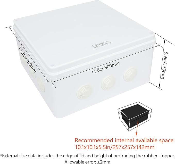 LeMotech Junction Box, ABS Plastic IP65 Waterproof and Dustproof, Universal Electrical Enclosure, Outdoor and Indoor Project Box 11.8X 11.8X 5.9 inch (300 x 300 x 150 mm) - Image 2