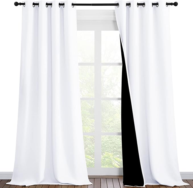 NICETOWN White 100% Blackout Curtains for Windows, Pack of 2, 46" W x 96" L, Super Heavy-Duty Black Lined Total Darkness Drapes for Bedroom, Privacy Assured Window Treatment for Patio by NICETOWN