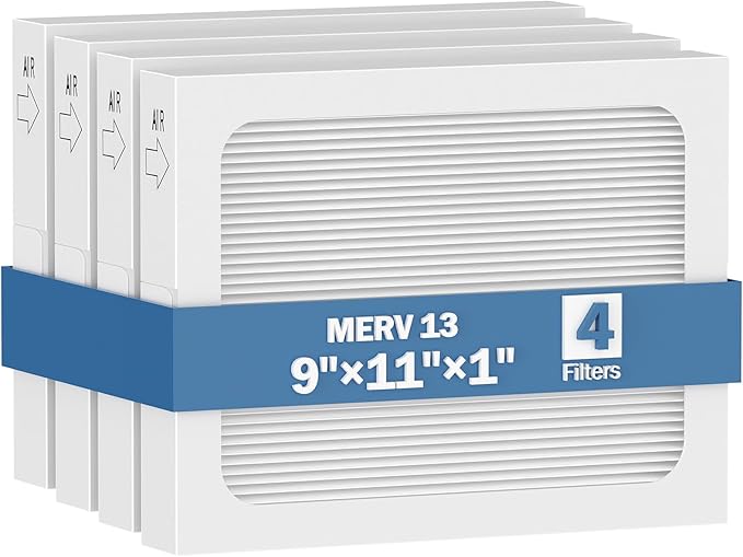 9 x 11 x 1 MERV 13 Replacement Dehumidifier Filter Compatible with Santa Fe Compact70, Ultra70, Element, Compact2, UA 65H, High Efficiency for Dust, Pollen, Pet, Smoke, Wildfire, VOCs, 4 Pack (White) by Unknown