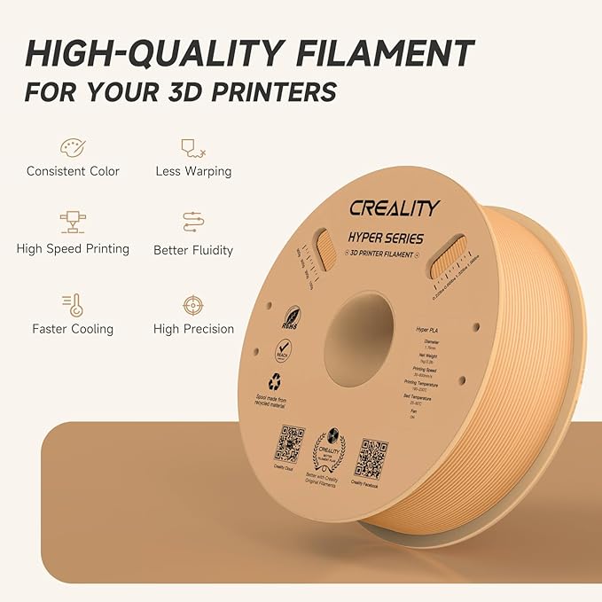 Official Creality Hyper PLA Filament 1.75mm, High Speed PLA 30-600mm/s Rapid 3D Printer Filament, Dimensional Accuracy +/-0.02mm, Fit Most FDM 3D Printers, 1KG(2.2lbs) Spool Peach Fuzz - Image 3