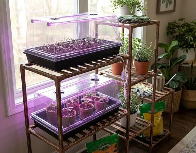 1020 Seed Tray with Grow Lights - 4-Pack 6.3" Extra High Humidity Dome & Heavy Duty Propagation Tray, 8-Pack Integrated 96 Full Spectrum LED with Timer/5 Dimmable Levels, Reusable Greenhouse Kit - Image 6