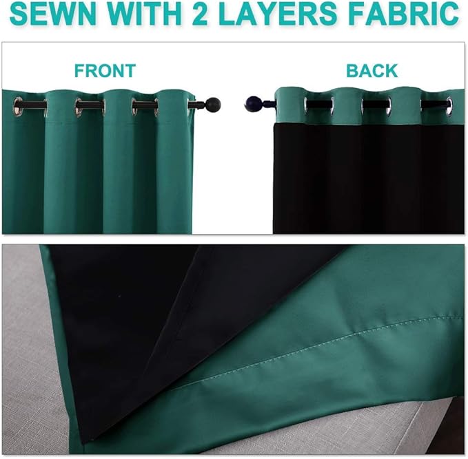 NICETOWN 100% Blackout Curtain with Black Liner, Thermal Insulated 2-Layer Lined Drape, Room Cooling Small Window Drapery for Dining Room (Hunter Green, 1 Panel, 52 inches W by 54 inches L) - Image 4