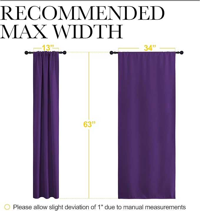 NICETOWN Bedroom Curtain Panels for Kids Room, Triple Weave Home Decoration Thermal Insulated Solid Blackout Curtains & Drapes for Nursery (Set of 2, 34-inch x 63-inch, Royal Purple) - Image 7
