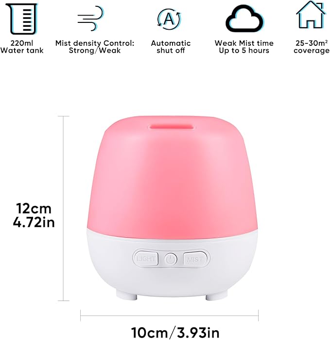 HAPPTWS 220ml Essential Oil Diffuser, Upgraded Diffusers for Essential Oils Aromatherapy Diffuser Cool Mist Humidifier with 7 Colors Lights 2 Mist Mode Waterless Auto Off for Home Office Room - White - Image 2