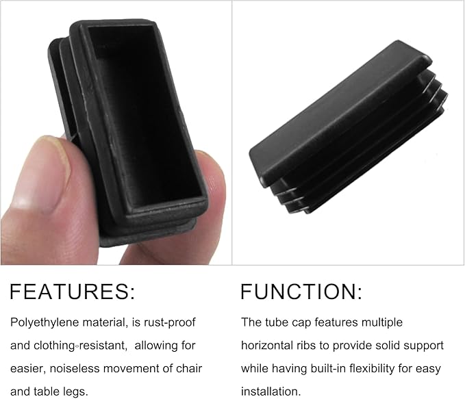 METALLIXITY Rectangle End Caps (60 x 30mm) 10Pcs, Plastic Rectangle Tube Inserts Threaded End Blanking Caps Protector - for Furniture Table Chair Legs, Black - Image 4