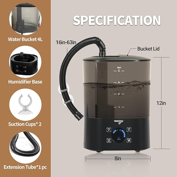 WACOOL Reptile Fogger Mister 4L No-Leak Top-Fill Water Humidifier - Digital Timer Terrarium Fogger with Adjustable Fog Volume and Silent Operation for Snake/Gecko/Gecko Tanks - Image 3