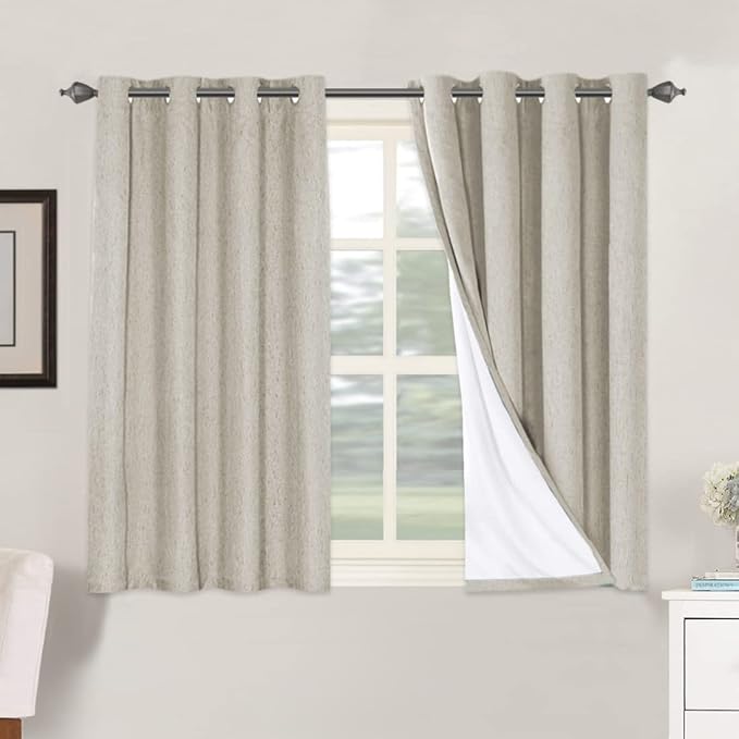 H.VERSAILTEX 100% Blackout Curtains for Bedroom Thermal Insulated Linen Textured Curtains Heat and Full Light Blocking Drapes Living Room Curtains 2 Panel Sets, Cobblestone, 52x45 Inch by HVERSAILTEX