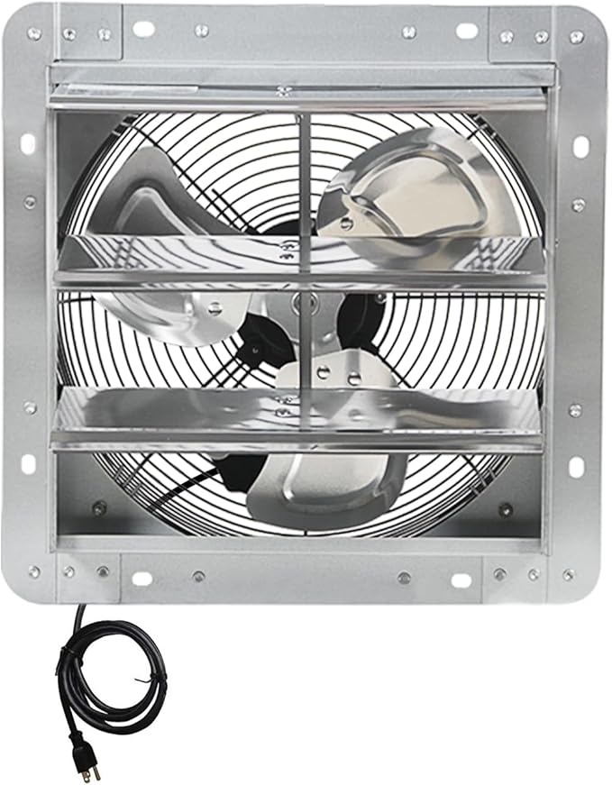 KEN BROWN 12 Inch Shutter Exhaust Fan, Gable Vent Fan, Wall Mount Ventilation, High Speed 1450 CFM, Automatic Aluminum Blades, for Garages, Shop, Greenhouse, Attic, with Power Cord by KENBROWN