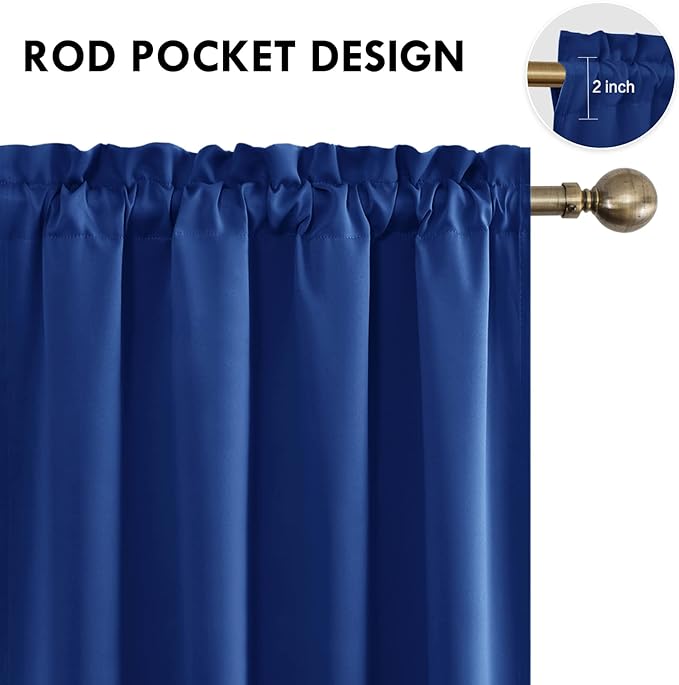 DWCN Blackout Curtains Room Darkening Thermal Insulated Bedroom Curtains Window Curtain Panels, 52 x 63 inches Long, Set of 2 Classic Blue Rod Pocket Drapes - Image 4