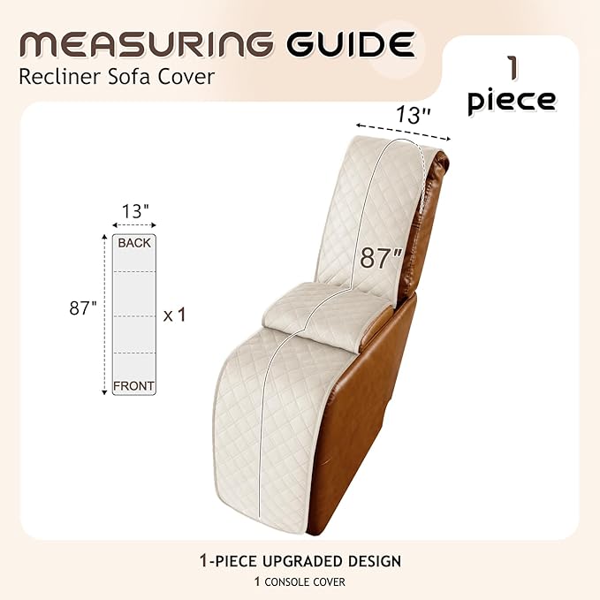 Arfntevss Recliner Sectional Couch Covers for Reclining Sectional L Shape Sofa Cover Non Slip Washable Recliner L Shaped Slipcover Middle Console Protector (1 Console Cover, Beige) - Image 4