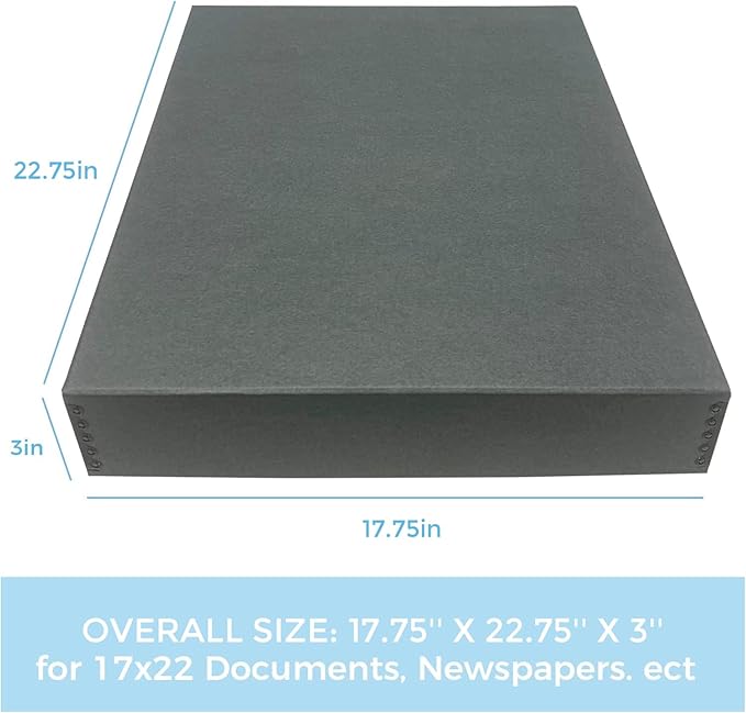 Lineco Museum Archival Storage Box, 17.75x22.75x3 in. Drop Front Design. Acid-Free with Metal Edge. Organize Photos, Pictures, Prints, Documents, Crafts, DIY. Gray, 1 Pack - Image 2