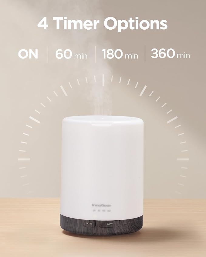 InnoGear 300ML Essential Oil Diffuser, Premium 5-in-1 Ultrasonic Aromatherapy Diffusers Scent Humidifier Aroma Diffuser Vaporizer Auto-Off Timer for Room Office Home, Brown, Medium - Image 2