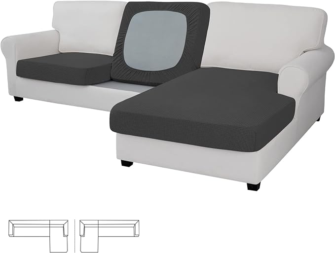 Easy-Going Stretch 3 Pieces Couch Cushion Covers for Sectional Sofa Left/Right L Shape Chaise Lounge Sofa Seat slipcover Anti-Slip Sofa Cover Soft (2 Seater + 1 Chaise, Dark Gray) by Easy-Going