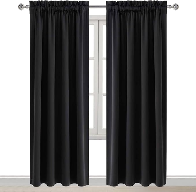 DWCN Blackout Curtains Room Darkening Thermal Insulated Bedroom Curtains Window Curtain Panels, 52 x 84 inches Long, Set of 2 Black Rod Pocket Drapes - Image 8