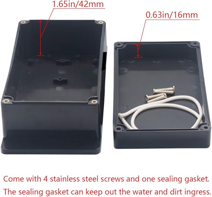 2 Pack Project Box IP65 Waterproof Junction Box ABS Plastic Black Electrical Boxes DIY Electronic Project Case Power Enclosure with Fixed Ear 6.22 x3.54 x2.36 inch(158x90x60mm) - Image 4