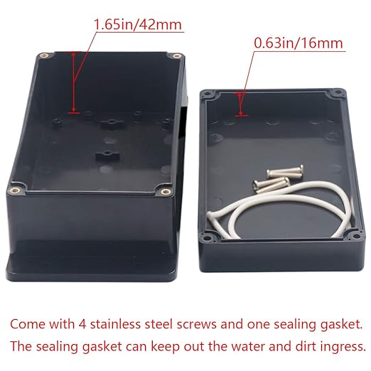 Junction Box IP65 Waterproof ABS Plastic Electrical Project Case Power Junction Boxes, Project Box with Fixed Ear Black 6.22x3.54x2.36 inch (158 x 90 x60 mm) - Image 4
