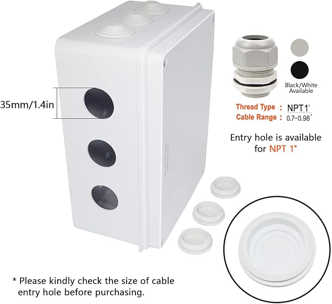 LeMotech Junction Box, ABS Plastic IP65 Waterproof and Dustproof, Universal Electrical Enclosure, Outdoor and Indoor Project Box, 10" x 7.9" x 4.7", White - Image 5