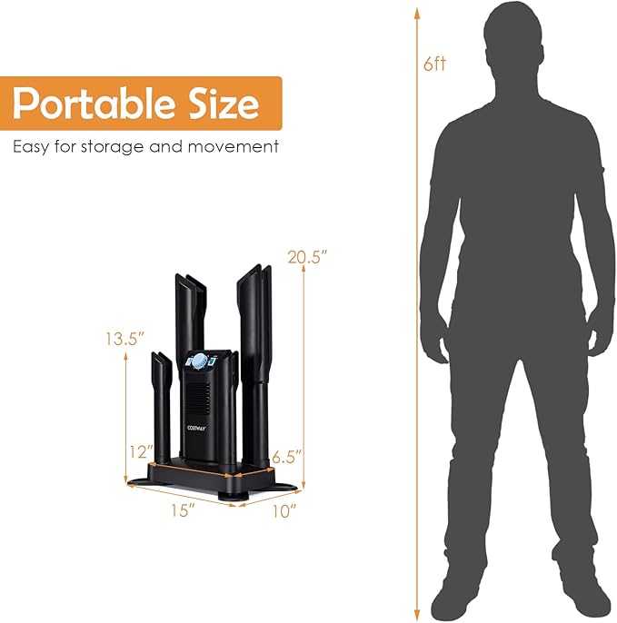 COSTWAY Boot Dryer, Shoe Dryers with 180 Mins Timer & Heating Blower, Ozone Disinfection, Extendable Design, Electric Shoe and Boot Warmer for Work Boots, Ski, Glove, Hats, Black - Image 7