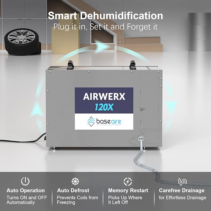 BASEAIRE 235 Pints Crawl Space Commercial Dehumidifier with Pump, AirWerx120X Dehumidifier Whole Homes, Basements, up to 3,300 sq. ft. cETL, Water Damage Storage - Image 6