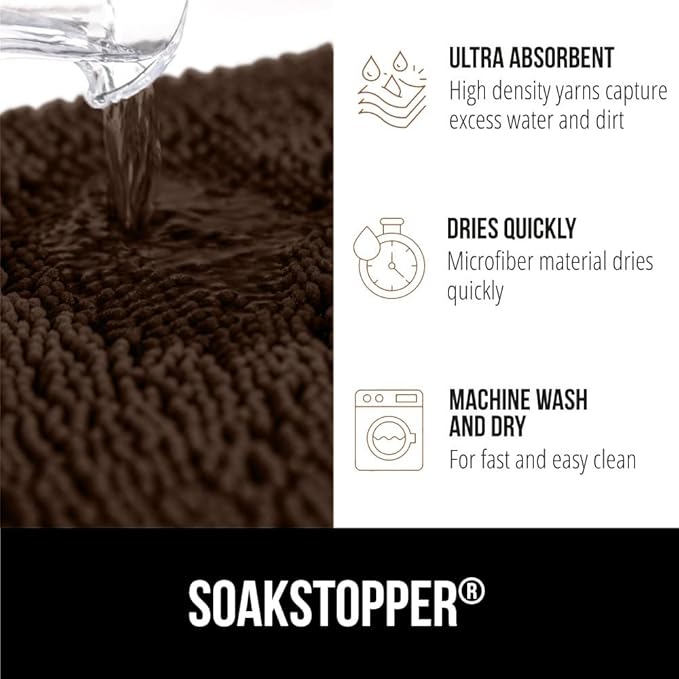 GORILLA GRIP SOAKSTOPPER Dog Door Mat, Machine Washable Rug Absorbent Doormat Captures Moisture Mud Dirt, Quick Dry Soft Chenille Entryway Rugs Indoor Entrance Mats for Dog Paws, 24x17 Brown - Image 5