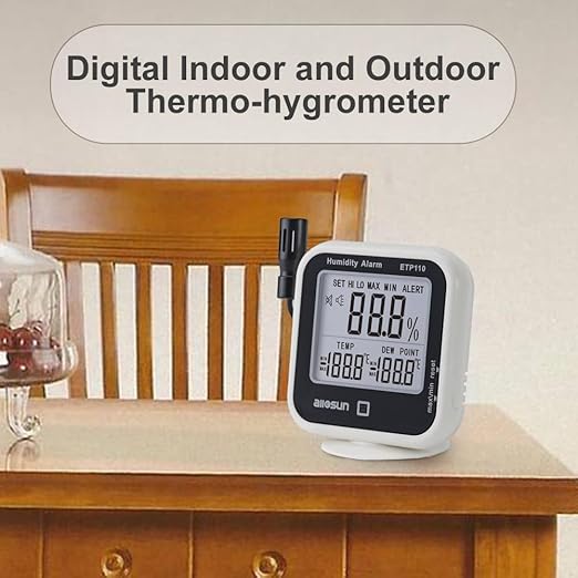 ALLOSUN Digital Thermometer Hygrometer Indoor Humidity Greenhouse Temperature Monitor Alarm Long Probe Gauge Dew-Point Meter with LCD Display - Image 7