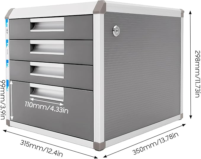 Metal Drawer Box, 4 Drawers Drawer Box luminium Alloy File Organiser, File Storage Cabinet with Lockable Drawers for Home, Office - Image 2