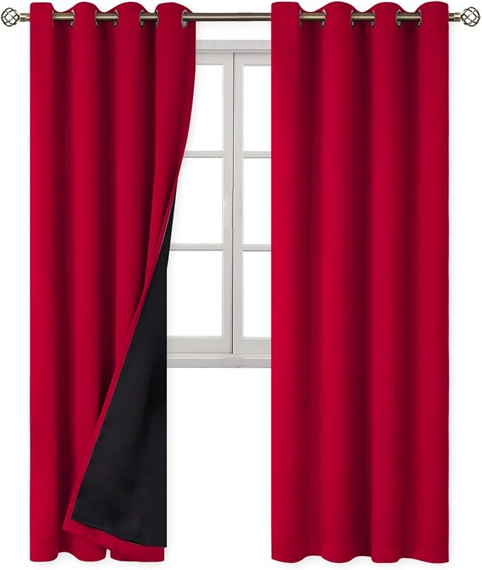BGment Christmas 100% Blackout Curtains Thermal Insulated with Liner for Living Room Decoration - Grommet Double Layer Energy Saving Bedroom Curtain Drapes (52 x 84 Inches, Red, 2 Panels) - Image 8