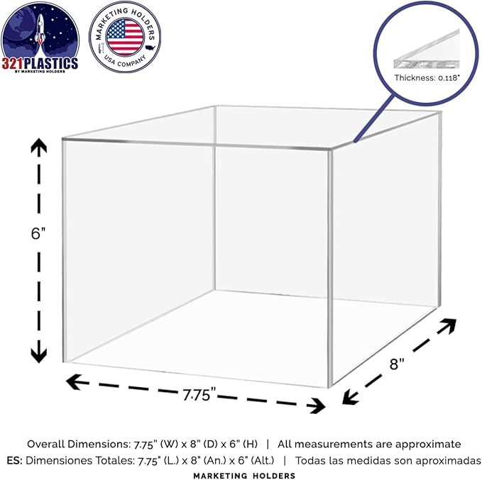 4 Pack Clear Acrylic Display Box Countertop Showcase Bin 7.75" x 8" x 6" Inch Merchandise Storage No Lid with Open Bottom Flippable Cubby for Retail Stores and Expos by Marketing Holders - Image 6