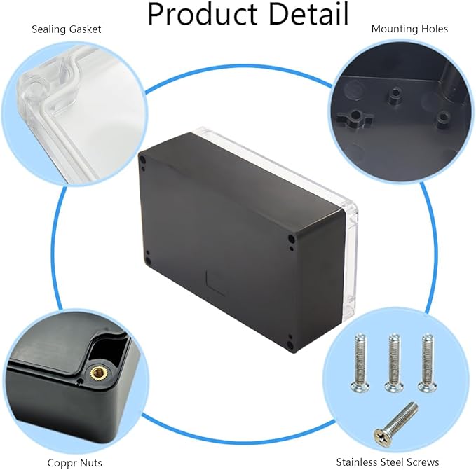 Project Box IP65 Waterproof Junction Box ABS Plastic Black Electrical Boxes DIY Electronic Project Case Power Enclosure Clear Cover 7.87"x4.72"x2.95" - Image 5