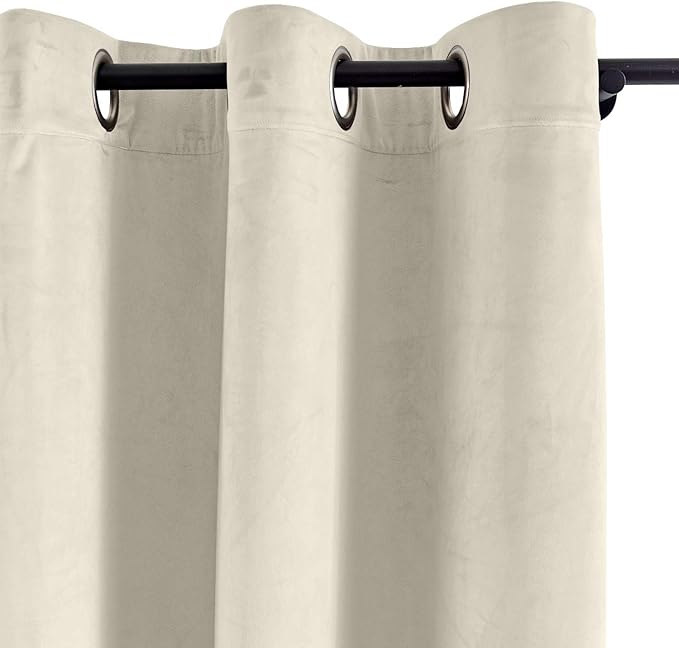 ChadMade Extra Long Blackout Lined Premium Velvet Curtain Ivory 72Wx120L Inch (1 Panel), Eyelet Grommet for Livingroom Bedroom Theater Studio, Leon Collection - Image 2